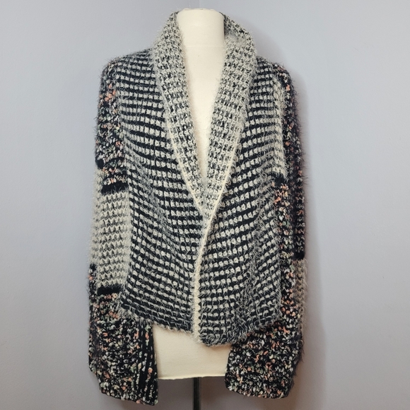 Dor Dor Couture Eyelash Knit Open Front Pocket Cardigan Patchwork Sweater Medium - Picture 8 of 11